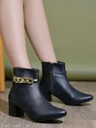 Shoetopia Solid Synthetic Heeled Boots Black 