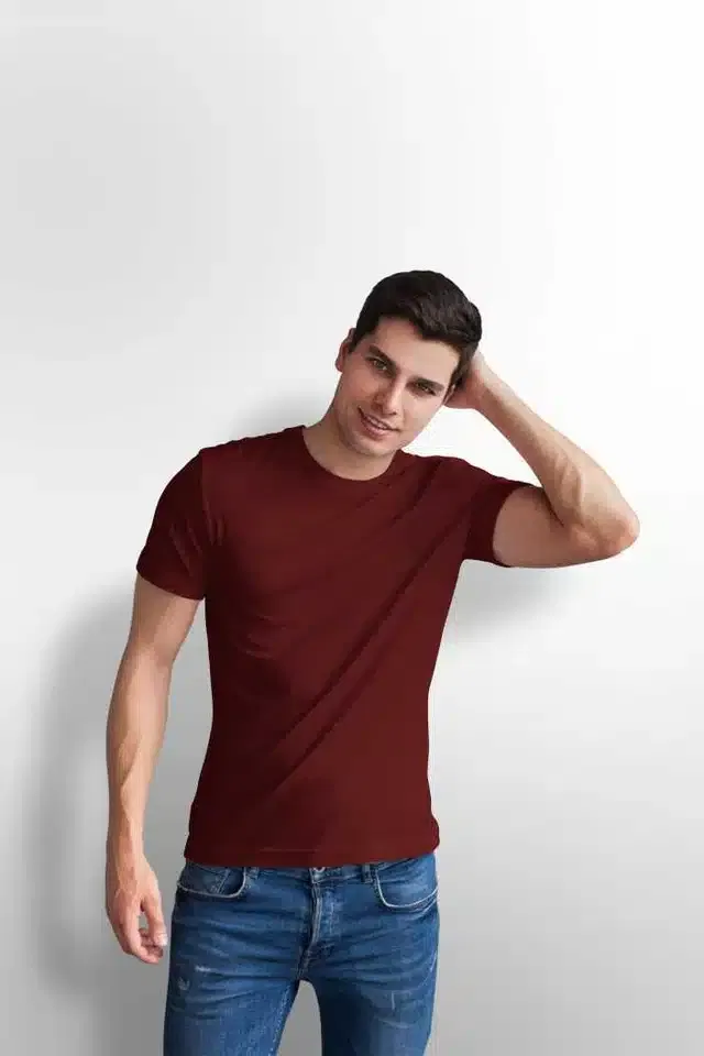Half Sleeves T-Shirt for Men (Maroon, M)