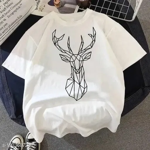 Round Neck Printed T-Shirt for Women (White, XXL)