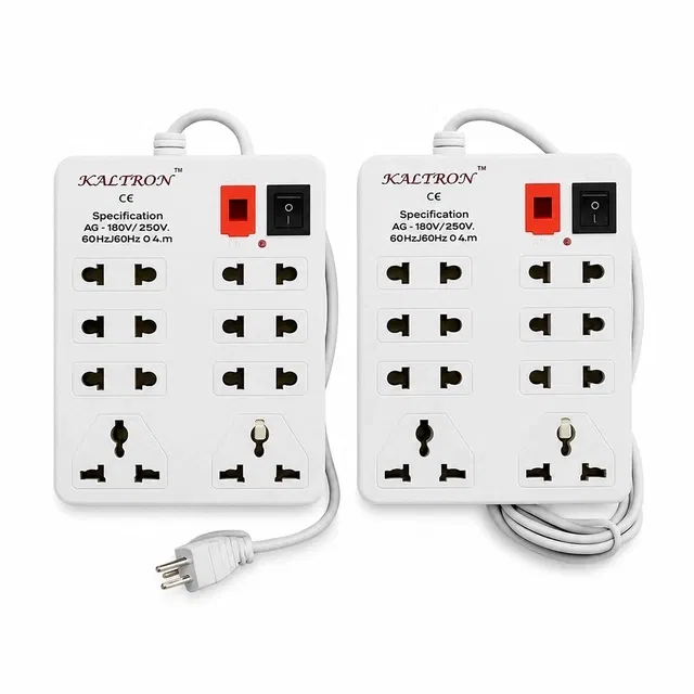 8 Socket Extension Board (White, 2 M) With Fuse & Indicator(Pack of 2)