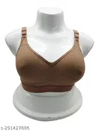 Cotton Solid Bra for Women (Brown, 32)