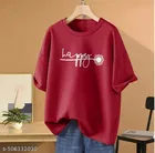 Cotton Blend Printed T-shirt for Women, Red 