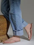 Shoetopia Peach Embellished Flat Sandals 