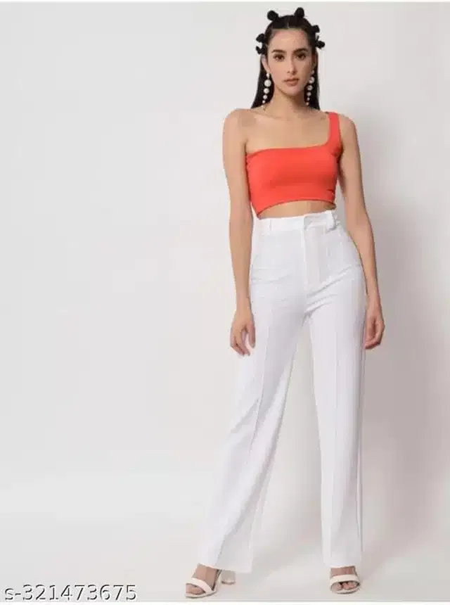 Cotton Blend Trouser for Women (White, 30)
