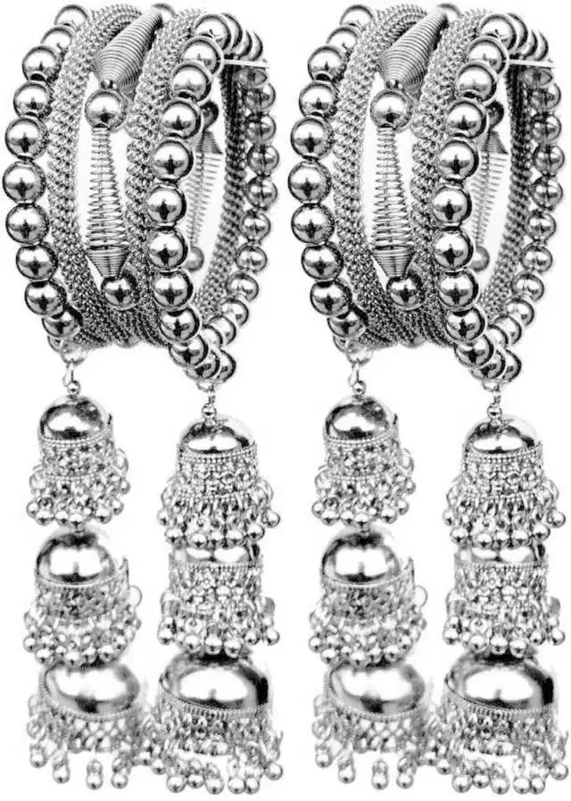 Alloy Oxidised Bracelet for Women & Girls (Silver, Pack of 2)