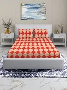 Arch Fab Orange Geometry Print Flat Double Bedsheet 88X90 Inch