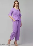Polyester Solid Clothing Set for Girls, Purple 