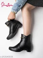 Shoetopia Solid Synthetic Heeled Boots Black 