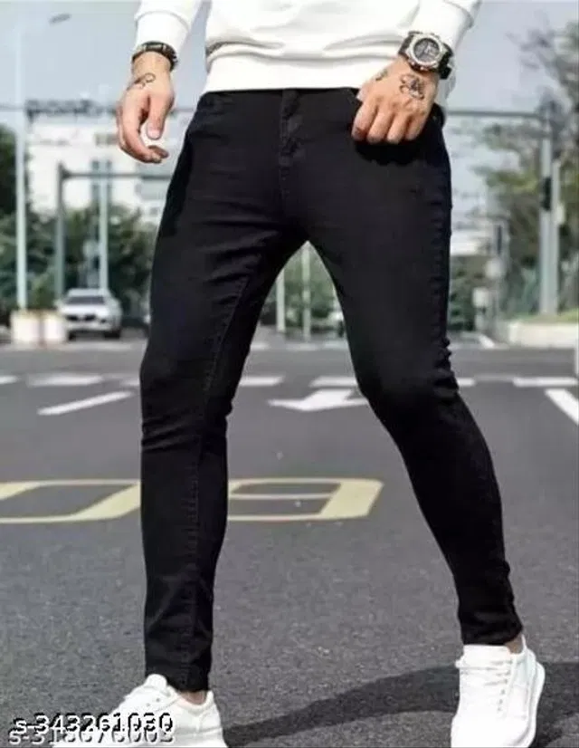 Denim Slim Fit Jeans for Men (Black, 32)