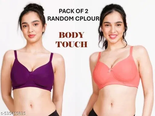 Nylon Lycra Printed Bra for Woman, Pink, Pack of 2 (36A)