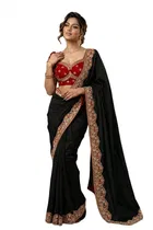 Bollywood Chiffon Saree with Ready Made Blouse and Embroidery Work for Women 