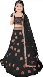 Net Embroidered Semi Stitched Lehenga for Girls 