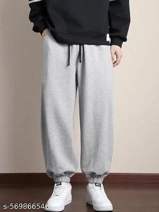 Cotton Blend Solid Trackpant for Men, Grey (XXL)