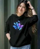 Fleece Printed Hoodie for Women, Black 