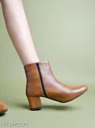 Shoetopia Solid Synthetic Heeled Boots Beige 