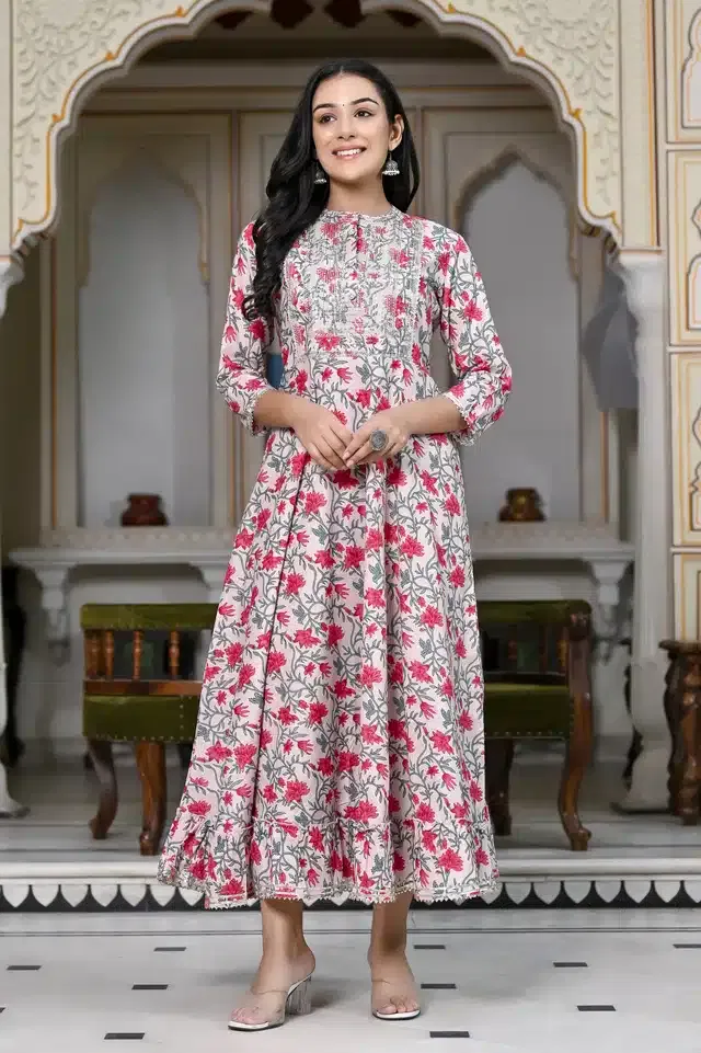 Pure Cotton Anarkali Kurti for Women (Multicolor, XXL)