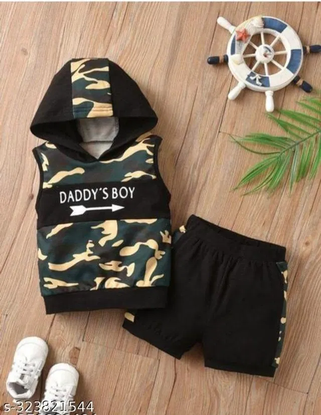 Cotton Clothing Set for Kids (Black & Beige, 0-3 Months)