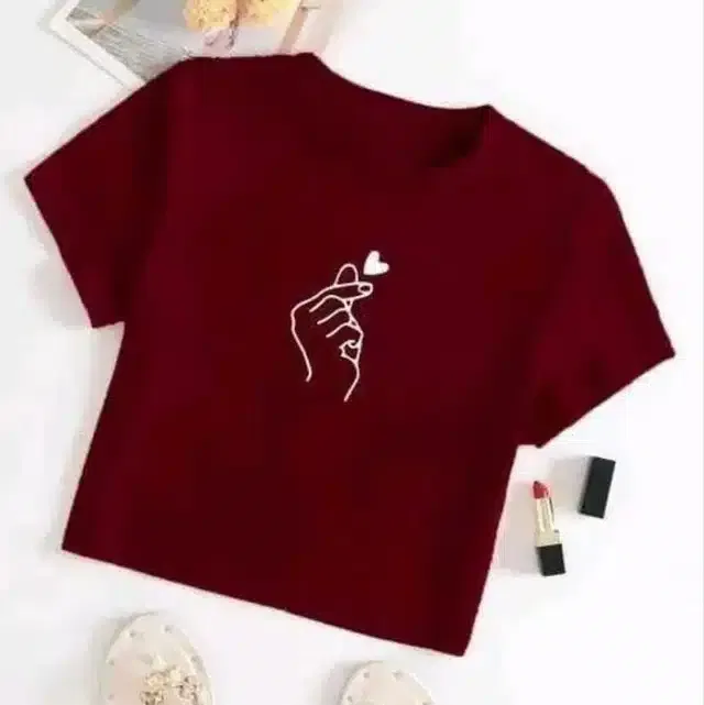 Printed Crop T-shirt for Women (Maroon, XL)