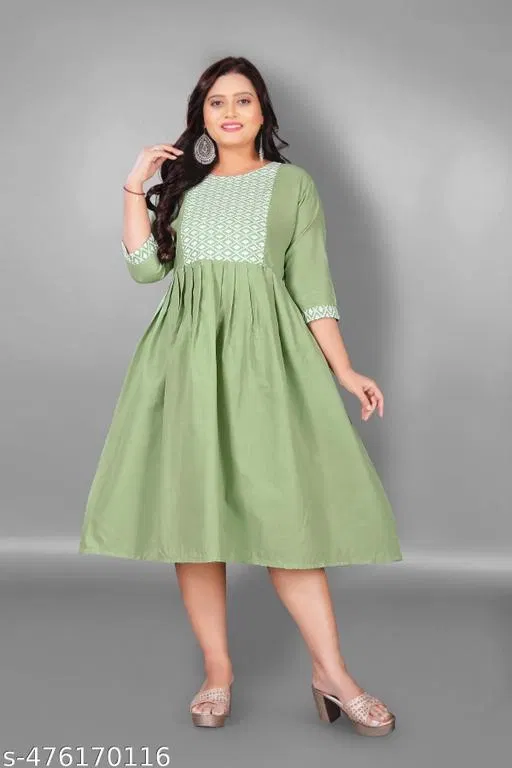 Solid Cotton Blend Kurti for Women (Green, XXL)