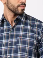 Cotton Blend Checkered Shirt for Men, Navy Blue 