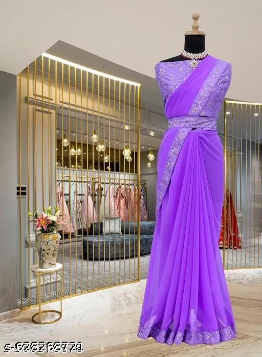 Georgette Saree for Women, Lavender (5.5 M)