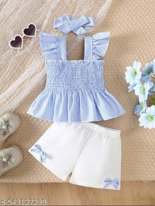 Cotton Pant Set Dress for Girls (Blue, 9-12 Months)
