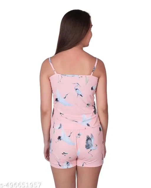 Cotton Blend Printed Night Suit for Women, Multicolour (XL)