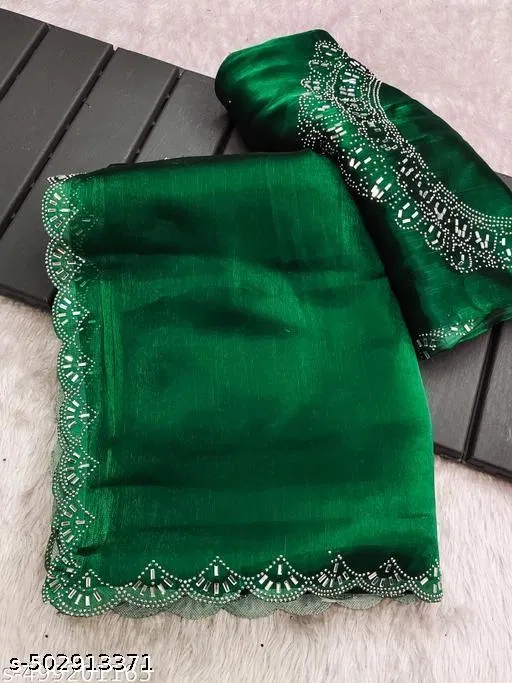 Jimmy Choo Solid Saree for Women, Green (6.3 m)