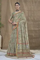 Silk Woven Design Saree for Women, Olive 