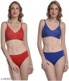 Cotton Blend Solid Lingerie Set for Women 