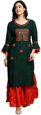 Women Viscose Rayon Embroidered Kurta And Palazzo Set 