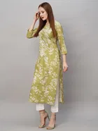 Women Embroidered Cotton Blend Straight Kurta 
