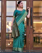 Silk Woven Design Saree for Women, Teal 