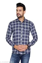 Cotton Blend Checked Shirt for Men, Blue 