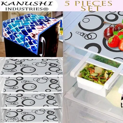 KANUSHI Industries® 1Pc Fridge Cover for Top with 6 Utility Pockets + 4 Fridge Mats (FRI-Blue-Box+M-15-04)…