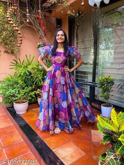 Graphic Print Gown for Women (Multicolor, 4XL)