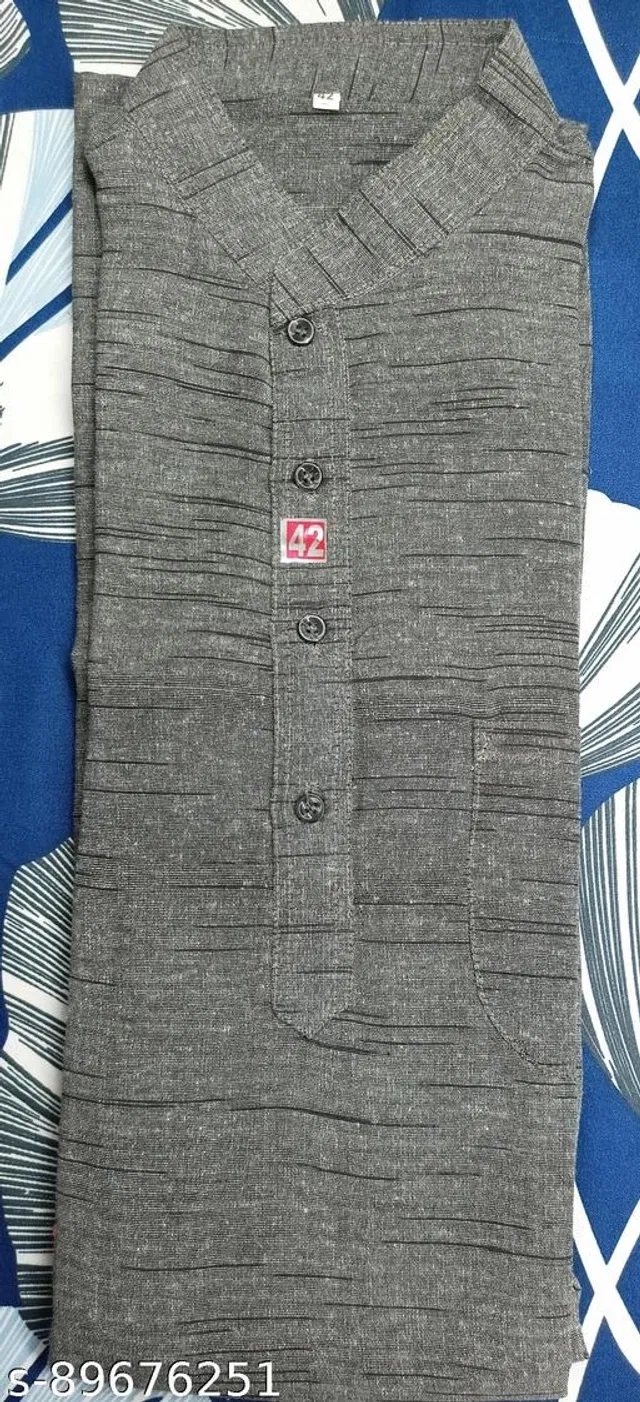 Khadi Cotton Solid Kurta for Men (Grey, XL)