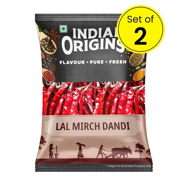 इंडियन ओरिजिन्स लाल मिर्च डंडी 2X100 g (सेट ऑफ 2)