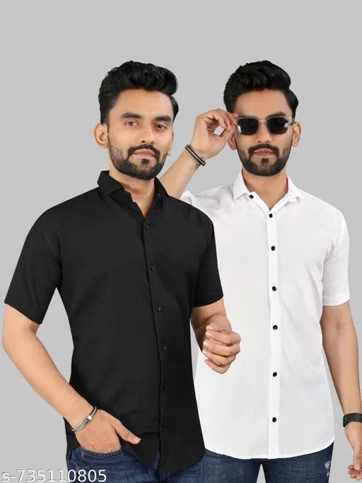 Solid Casual Shirts for Men, Pack of 2 (Black, XXL)