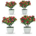 Plastic Bonsai Rose Plant with Pot (Multicolor, Pack of 4)