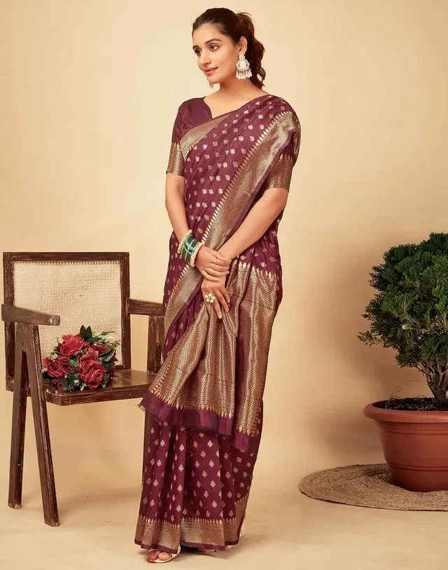 Silk Woven Design Saree for Women, Maroon (6.3 m)