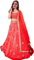 Net Embroidred Semi Stiched Lehenga Choli for Women 