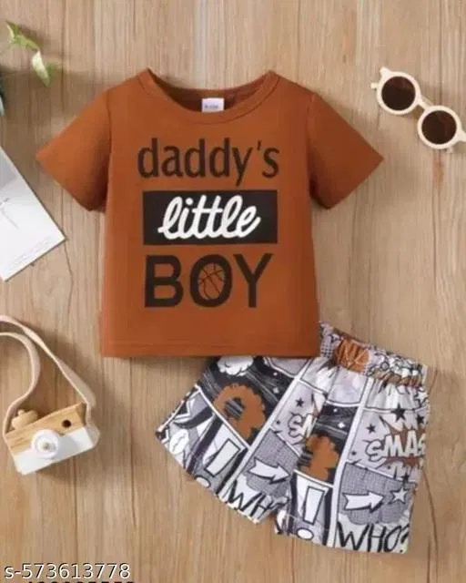 Hosiery Cotton Printed Clothing Set for Kids, Brown (0-2 Months)
