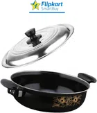 Cast Iron Kadai with Lid (Black & Silver, 16 cm)