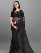 Net Solid Saree for Women 