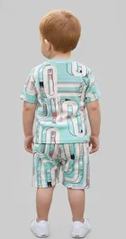 Cotton Blend Geometric Clothing Set for Boys, Aqua Blue 
