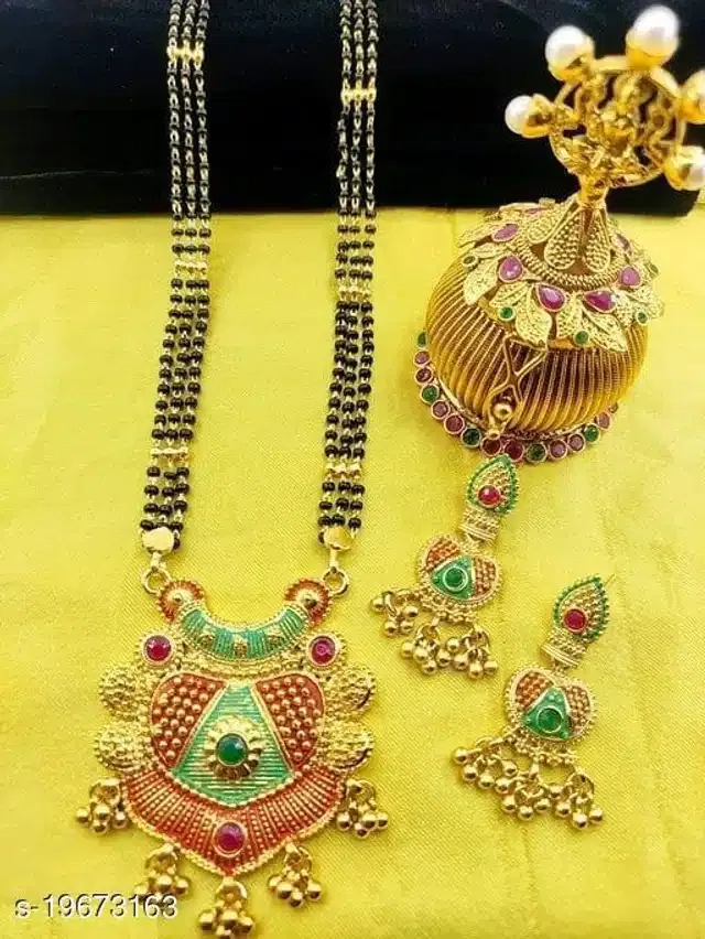 Mangalsutra with Earrings for Women (Gold, Set of 1)