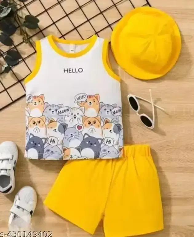Hello Kitty Hoseiry Cotton Clothing Set for Kids ,Yellow & White (12-18 Months)