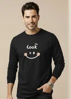 Polyester Printed T-shirt for Men, Black 