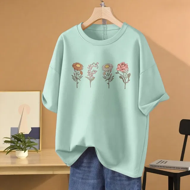 Cotton Blend T-shirt for Women, Mint Green (XL)